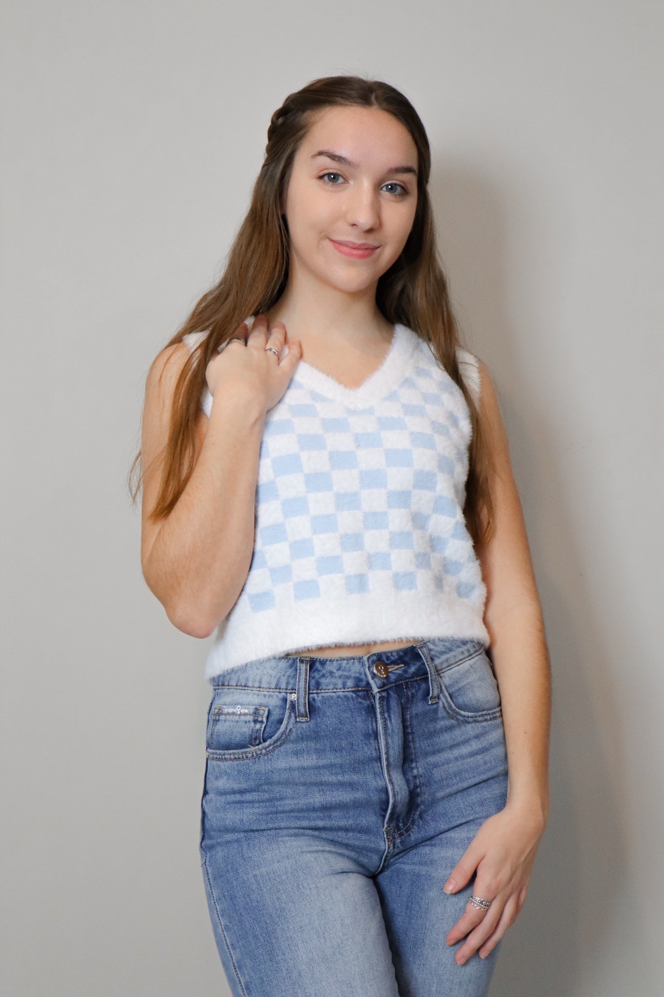 Check it Out Sweater Vest (Blue) - Chicken Babe Boutique